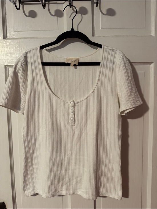 Sezane Tops - Sezane Mao Ecru White Ribbed T-shirt Size Medium
